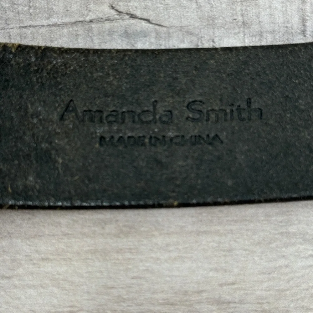 Vtg Amanda Smith Black Leather Belt Statement Rhinestone Buckle Rustic Western M